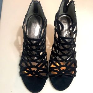 BCBGMaxAzaria black strappo peep toe booties